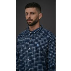 Camisa Masculina Manga Longa Xadrez Azul Escuro